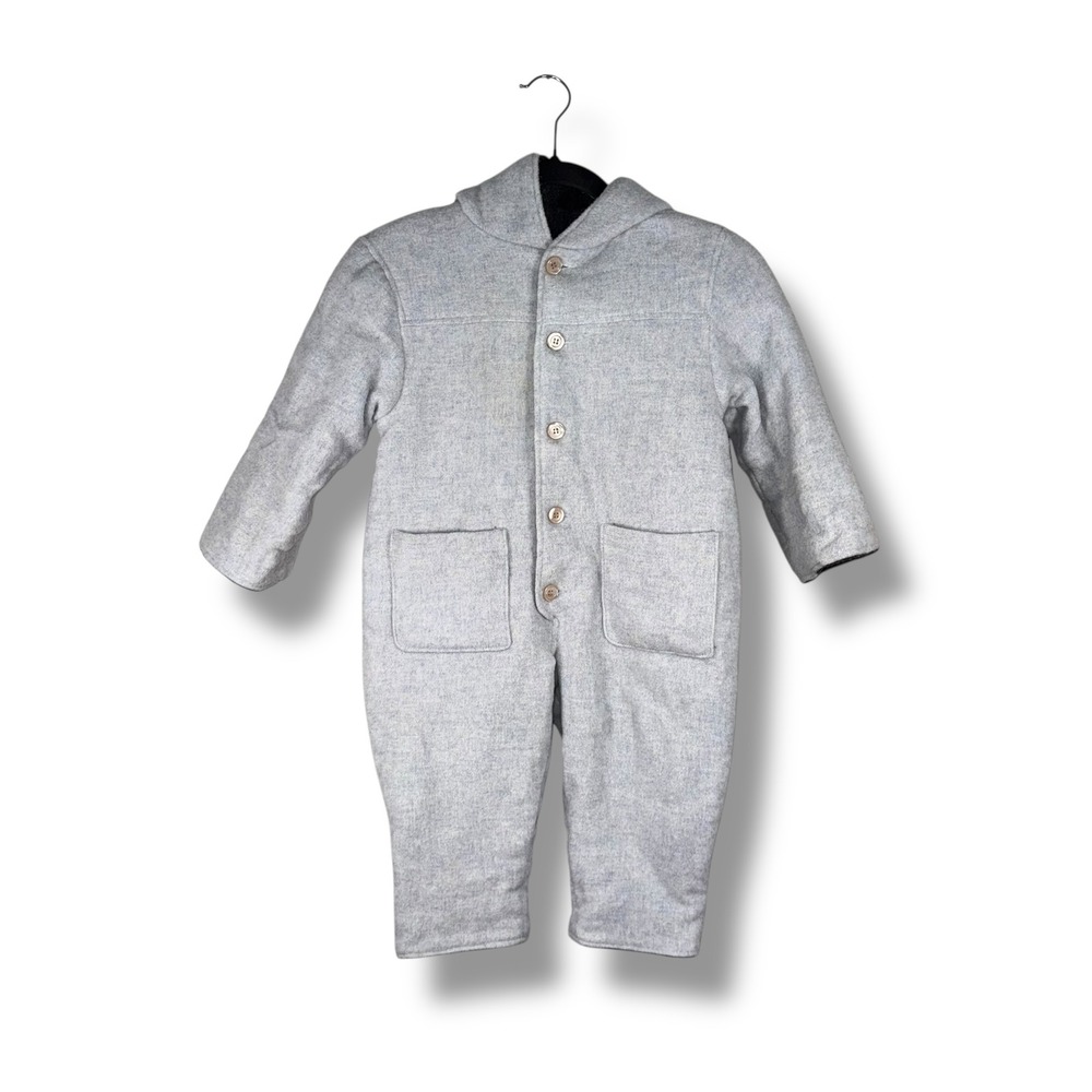 Jacadi Baby Snowsuit Hooded Gray Textured One Piece Winter‎ Warm Outfit